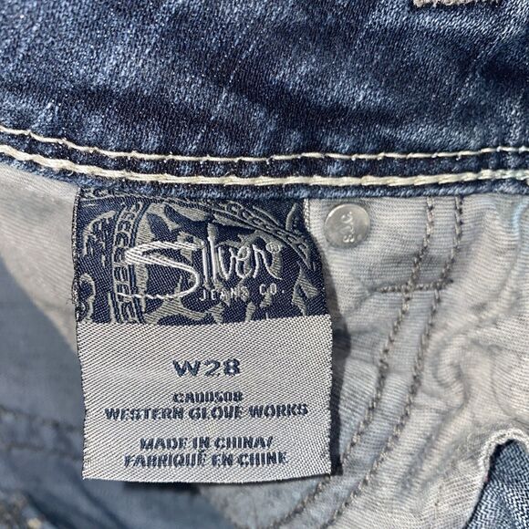 Silver Jeans Women's W28 Suki Dark Wash Thick Stitch Embroidered Straight Leg - Picture 8 of 9